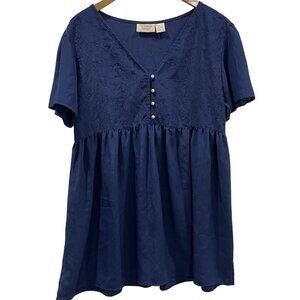 Victorias Secret Babydoll Nightgown Top Womens M L  Navy Blue Vintage Gold Label